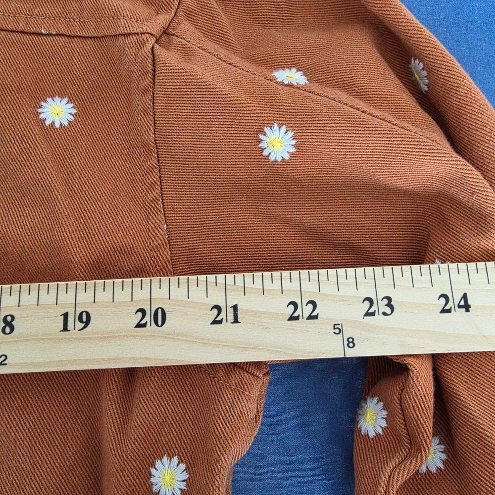 Cali 1850 Daisy Embroidered Denim Jacket M Rust Brown Cotton Floral Trucker - Picture 11 of 12